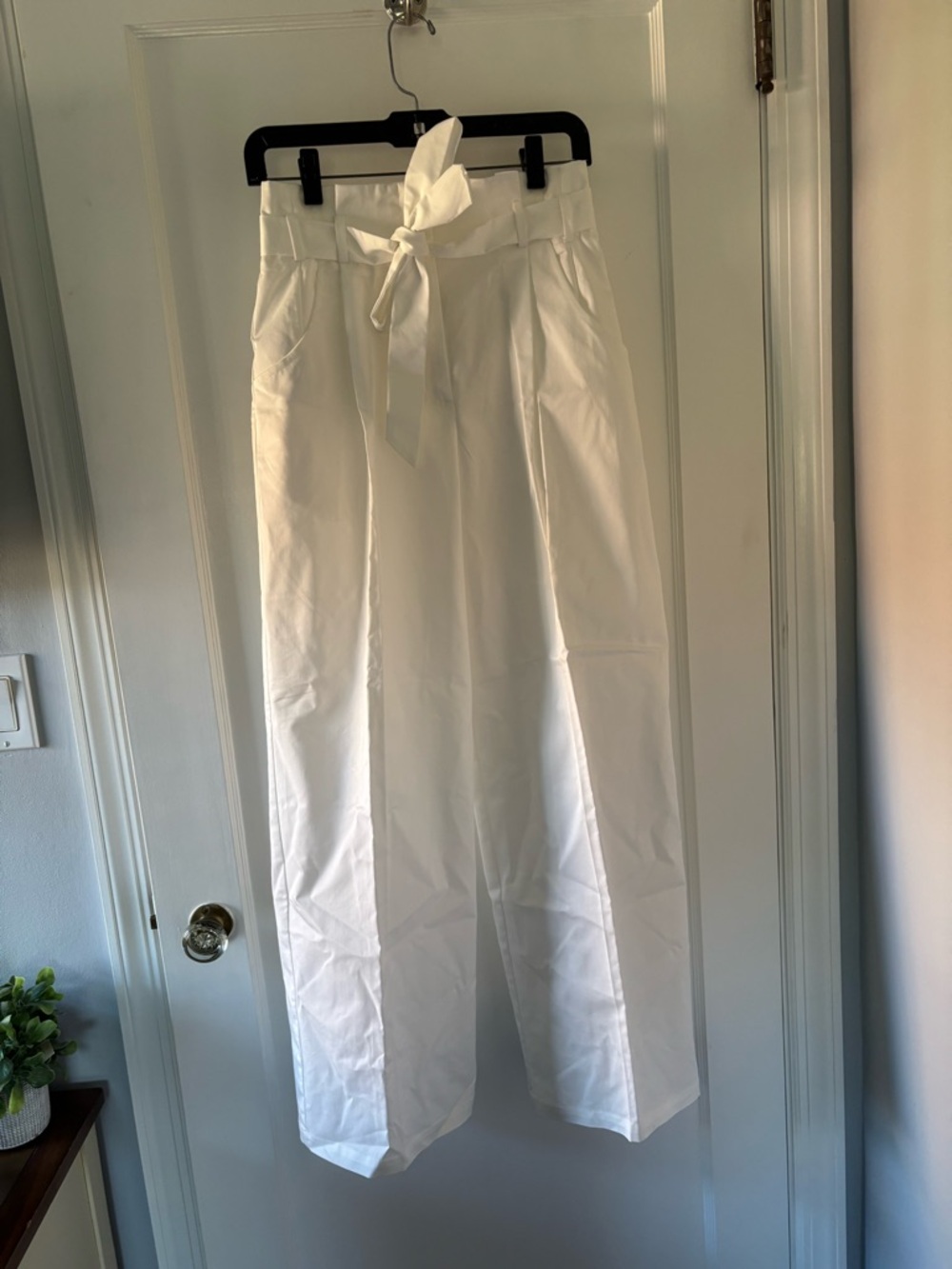 Mango White Wide-Leg Paperbag Waist Pants